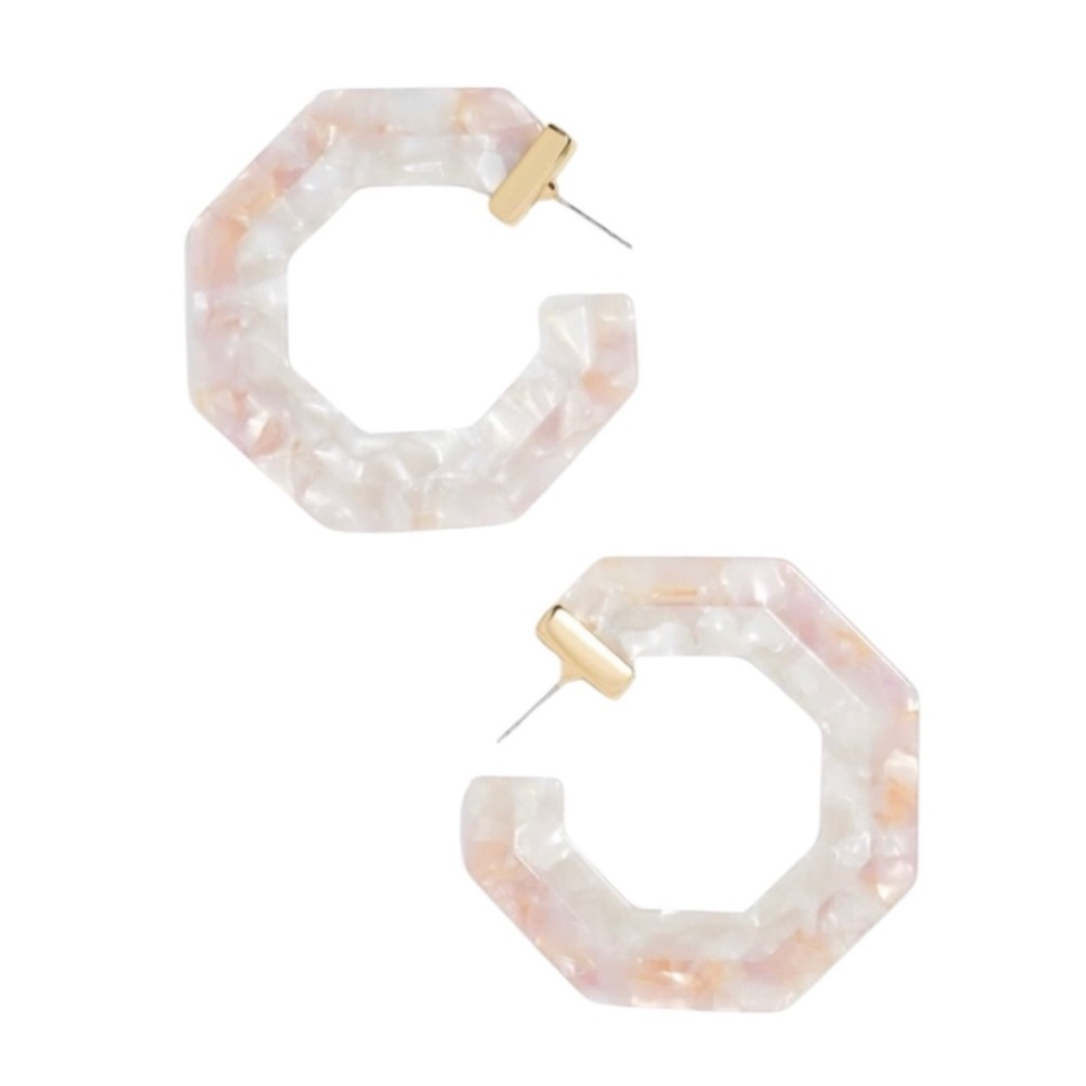 BAUBLEBAR “Deidre” Resin Hoop Earrings, White/Pink Multi NEW BNIP